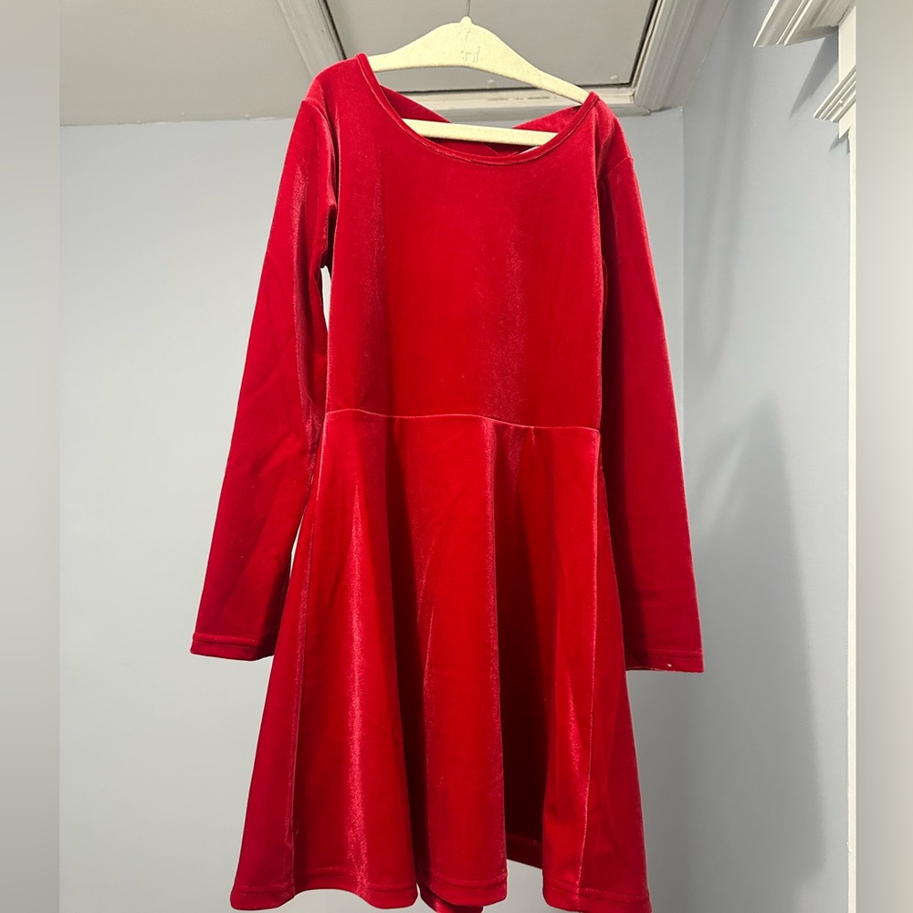 Girls Red Velour Skater Dress